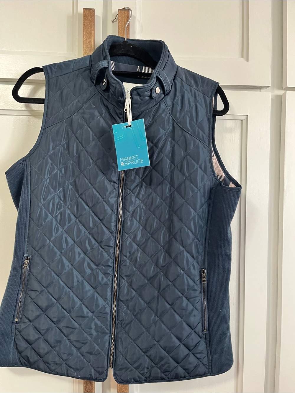 Market & Spruce Quilted Navy Stand-Collar Vest
